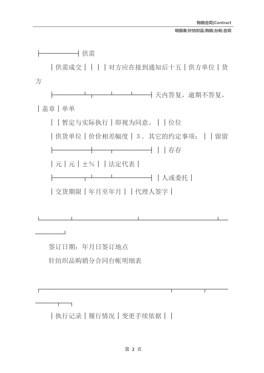 針紡織品購銷分合同及臺帳明細表